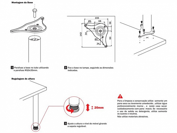 PÉ DE MESA AÇO H730 x D60mm CROMADO - HARDT